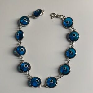 NEW 🧿Evil Eye🧿 Sterling Silver Clear Blue Good Luck Bracelet